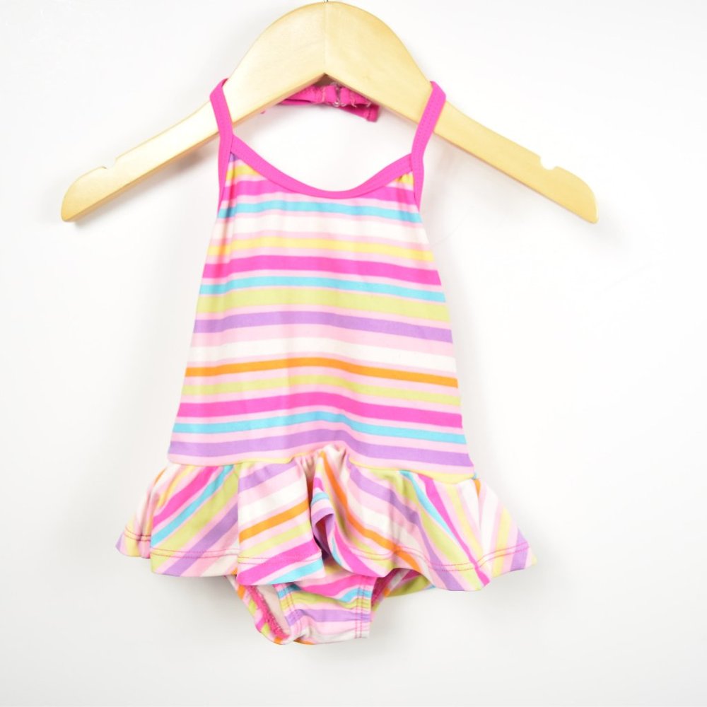 Striped bathing suit with peplum skirt 12m